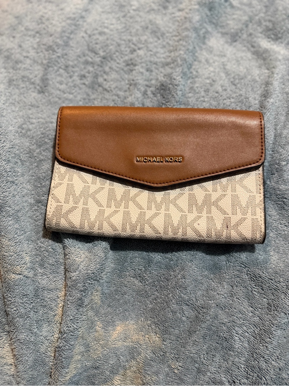 Michael Kors Brown and Cream Logo Clutch